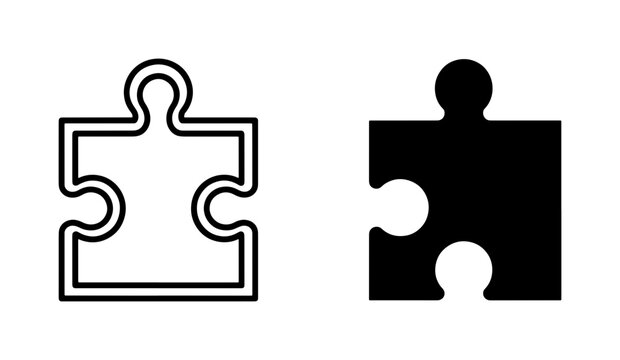 Black Jigsaw Puzzle Piece Outline and Solid Vector Icons