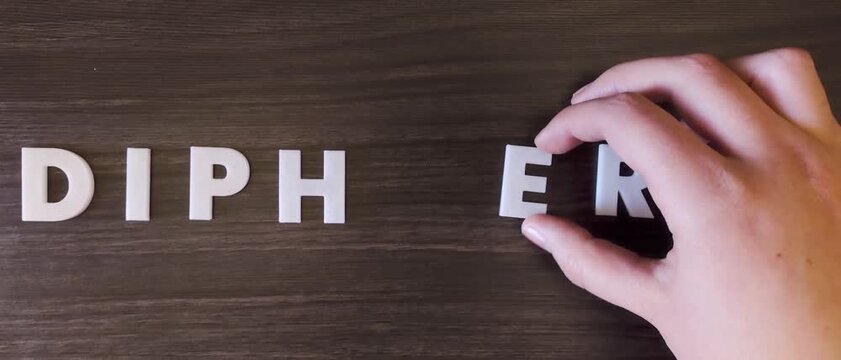 the word diphteria written on a dark background with white block letters or capital letters (fast version)