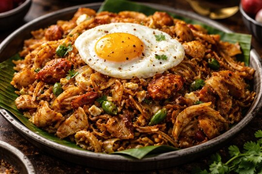 Spicy Chicken Kothu Parotta Featuring Layered Bread and Egg