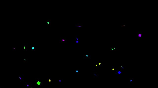 Colorful confetti explosions for any glorious anniversary and joyful party, colorful confetti is falling like rain for any others surprising and joyful  celebration on black background.4k animation