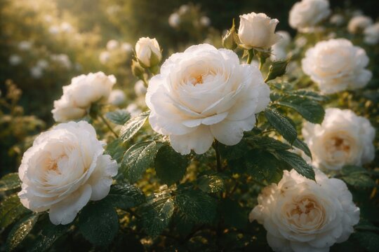 Historic white Rosa Alba garden rose blooming each year