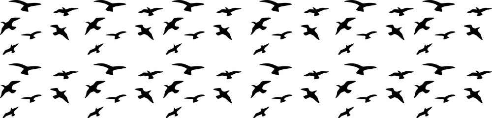 Naklejka premium Flock of birds silhouette png black silhouette of bird flock flying on white background, Beautiful flock of birds flying in blue sky png transparent background Png