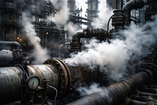 Fugitive emissions escaping from industrial factory equipment during operation