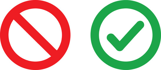 A graphic representation of a red prohibited sign and a green check mark for validation concept Vector © JESMIN