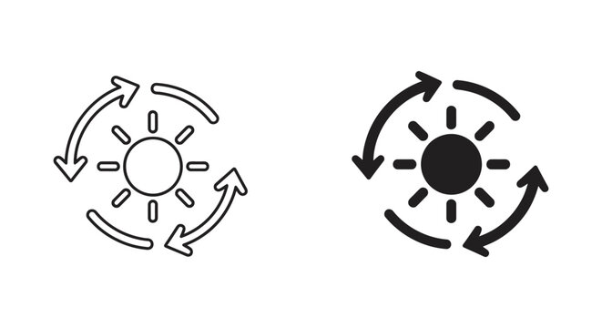 Sun rotation refresh icon for weather settings or environmental climate control interfaces