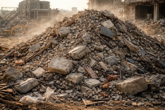 Accumulated rubble from construction and teardown activities