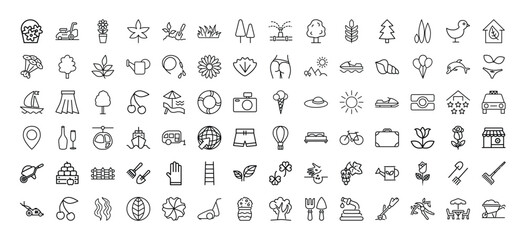 Fototapeta premium Minimal thin line icons set collection, universal outline symbols pack for web, app, UI design