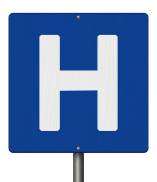Blue Hospital sign isolated on white