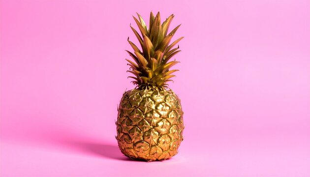 Gold Painted Pineapple on Bright Pink Background