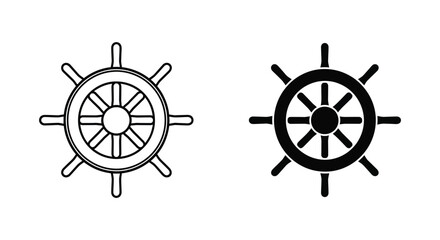 Fototapeta premium Ship steering wheel vector icon set for nautical maritime and navigation design themes