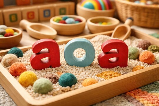 Montessori wooden toy spelling aoa for children's sensory processing support