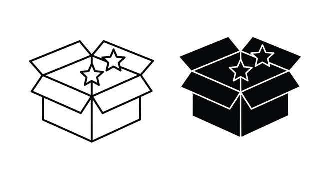 Open delivery box with star rating vector icon set in flat and outline style design graphic