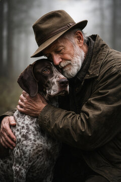 Bester Freund und treuer Begleiter: Portr&auml;t eines alten Mannes mit Vorstehhund