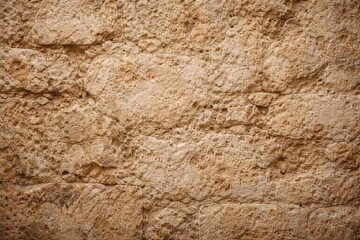 Naklejka premium Rough textured beige stone wall featuring natural patterns and aged surface