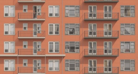 Obraz premium Urban apartment scene depicting neighborly conversations and mobile phone activity
