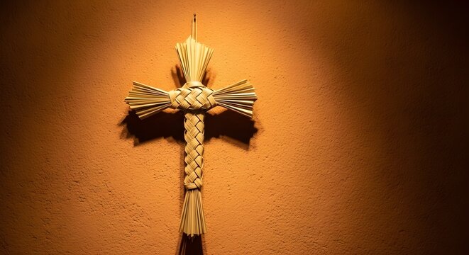 Woven Palm Cross Decoration on Textured Wall