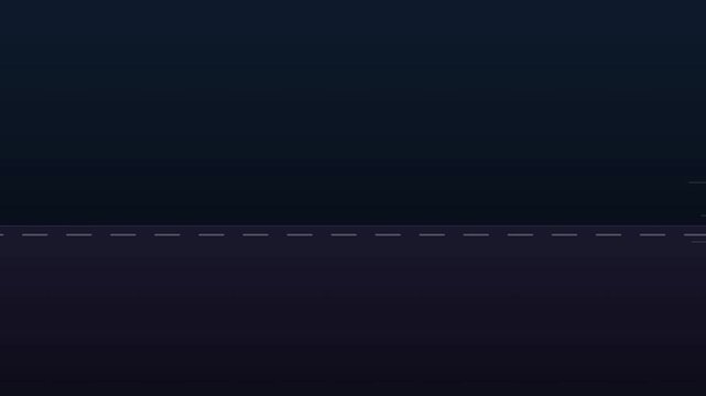 Flat design orange delivery truck driving on a dark highway at night. 4k Video