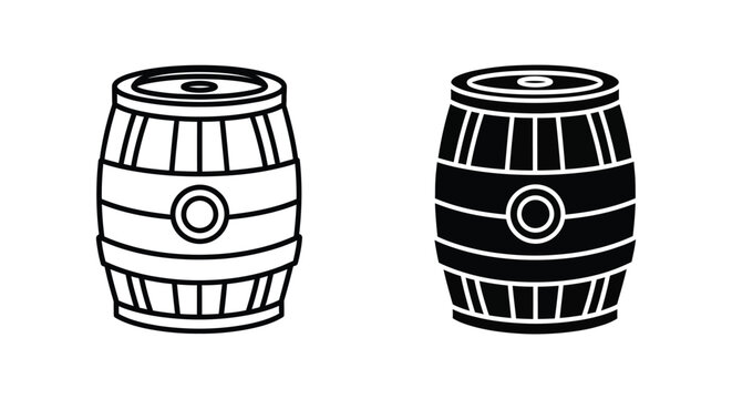 Wooden barrel icon set for beverage and storage industry in flat vector graphic style