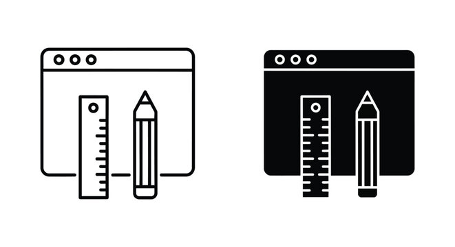 Web browser interface with pencil and ruler icon set for UI design and prototyping