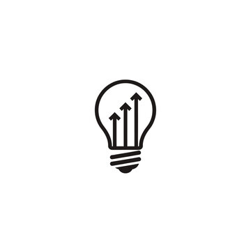 A black line icon of a lightbulb with arrows.