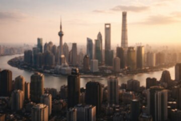 Fototapeta premium Fuzzy image of a metropolitan skyline including modern tall towers