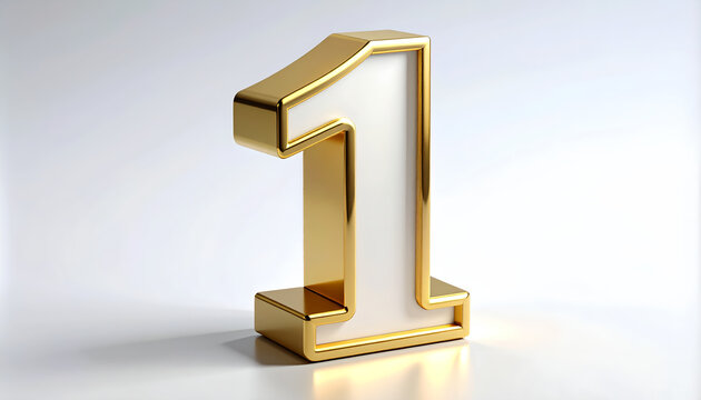 3D gold and white number one on white background representing first place achievement and success