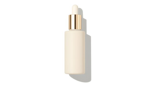 A luxurious white cosmetic bottle with a gold cap on a clean white background