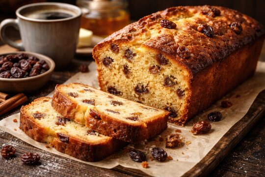 Delicious raisin pound cake freshly baked perfect for coffee break