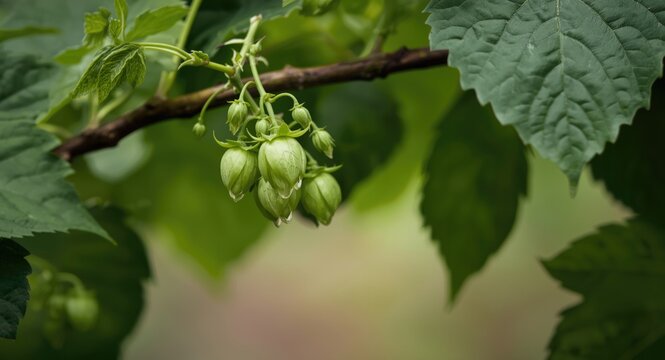 Vine with female hop flower delivering bitterness and aromatic properties crucial for brewing and health benefits