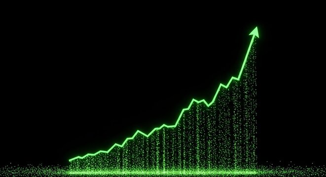 Digital Green Graph Showing Growth and Progress Over Time.