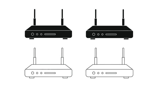 Four wireless routers depicted in black and white a striking silhouette