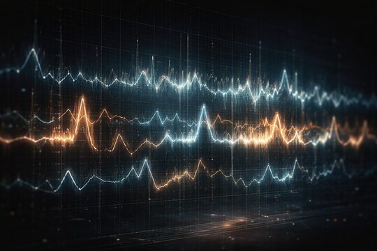 Reversed EEG signal graph on dark backdrop with space for custom annotations