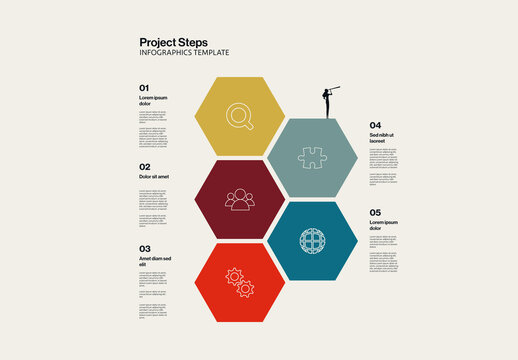 Project Steps Infographic Template with Hexagon Blocks