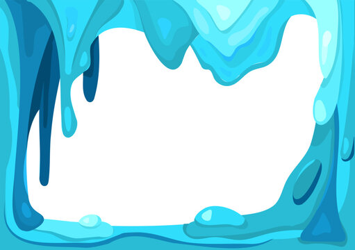 Flat vector illustration of a blue slime frame with glossy drips. Decorative liquid border element for banners, posters, games, or creative layouts.
