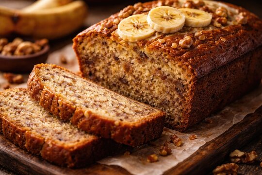 Delicious banana bread loaf with moist texture and rich banana flavor