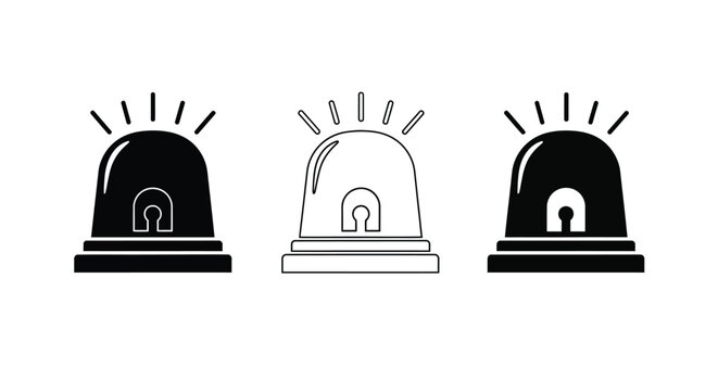Three emergency vehicle lights varying in detail a stark silhouette