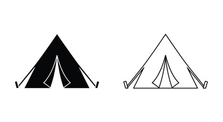 Two tent designs one filled and one outlined showcase camping equipment silhouette © MDRAYHAN