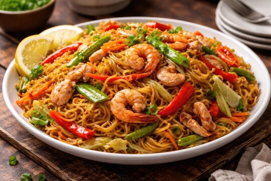 Delicious home prepared Filipino pansit chow mein dish