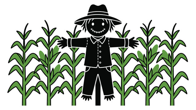 Scarecrow in a cornfield isolated on white background