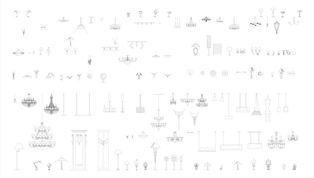 Lamps Set Collection &ndash; Modern Table, Floor and Hanging Light Fixtures Clean CAD-Style Vector Illustration Isolated on White Background, EPS 10