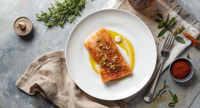 Fresh Atlantic wolffish steak infused with mixed spices