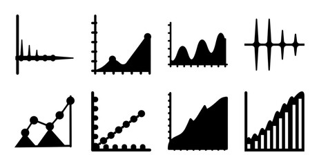 Obraz premium Eight distinct statistical data graphs displayed in a vector graphic illustration
