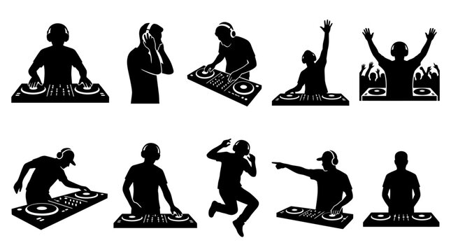DJ Silhouette Vector Set &ndash; 10 Unique Performance Styles with Diverse Poses & Angles