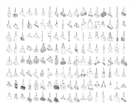 Lifting Equipment CAD Vector Illustration &ndash; Crane, Hoist, Pulley, Winch, Isolated on White Background, EPS 10