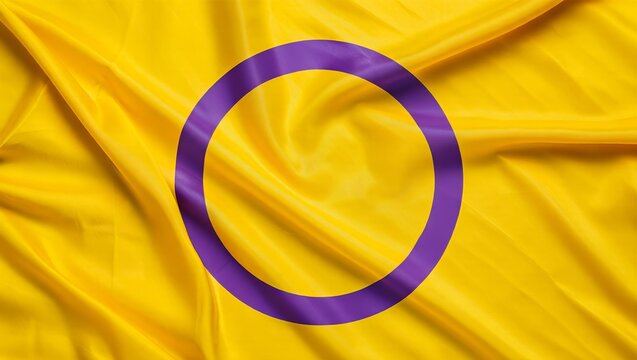 Closeup Silk Intersex Pride Flag &ndash; Elegant Yellow and Purple Fabric Texture