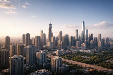 Fototapeta premium Metropolitan skyline view with ample copy space for text