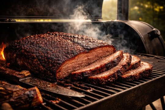 Hickory smoked brisket slow cooked on a classic chamber grill