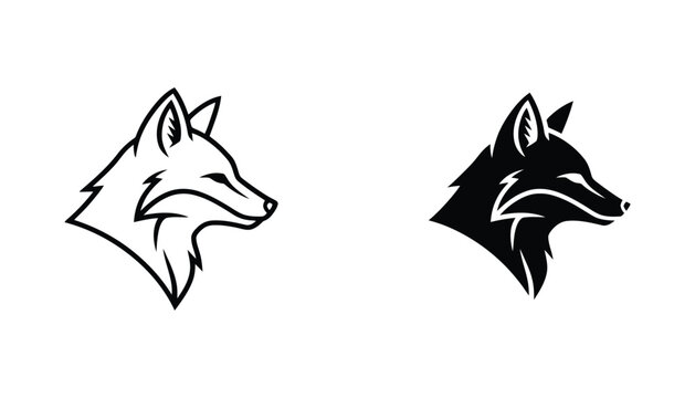 Fox head wild animal nature mascot vector icon set in outline and solid styles for outdoor branding and wildlife conservation