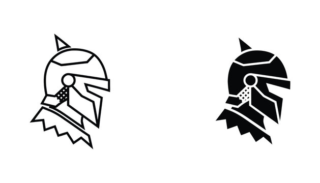 Medieval knight gladiator helmet icon vector illustration in outline and solid black style for historical and fantasy gaming projects