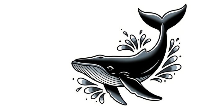 Black Whale Tattoo Art with Water Splashes